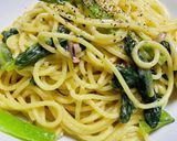 イカの塩辛と小松菜のパスタ作り方3写真