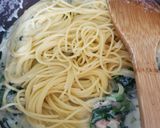 えびとほうれん草のクリームパスタ作り方6写真