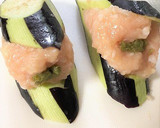 鶏ひき肉とゆずごしょうのナスはさみ揚げ作り方3写真