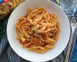 ツナときのこのワンポットトマトパスタ。作り方4写真