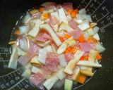 ハムと野菜と茸の五目炊飯器ピラフおむすび作り方5写真