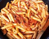 舞茸とサラミのトマトペンネアラビアータ風作り方5写真