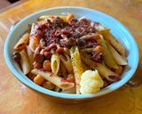 コンミートとひよこ豆の赤ワイン煮ペンネ作り方6写真