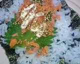 朝ごはんにも♪鮭フレークと青じそ手巻き✿作り方4写真
