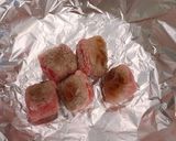 牛薄切りと蓮根で、柔らかサイコロステーキ作り方10写真