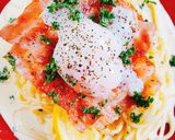 カルボナーラ的な？笑 ♪温玉のせパスタ作り方7写真
