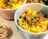 豆腐が入った卵のカサ増しふわふわ三色丼✨作り方5写真