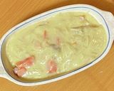 クリーム煮の残りと魚肉ソーセージでドリア作り方2写真