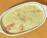 クリーム煮の残りと魚肉ソーセージでドリア作り方2写真