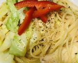 サラダチキン＆キャベツの豆乳カルボナーラ作り方4写真