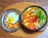鯖缶豆富チゲの残りででチーズポックンパ作り方1写真