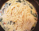 ベーコンと法蓮草のカルボナーラ風パスタ！作り方4写真
