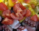 タコとパプリカ、トマトの豆板醤炒め☆作り方2写真