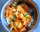 豚キムチ味噌マヨ巣ごもりドリア作り方3写真