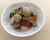 げた団子と秋野菜の煮物★備前市学校給食作り方6写真
