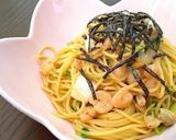 白だしでシーフードと豆苗の和風パスタ作り方4写真