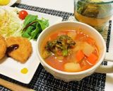 贅沢ハムカツメインの夕飯献立具沢山スープ作り方1写真
