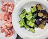 豚肉と冷凍揚げなすにキュウリの味噌炒め作り方1写真