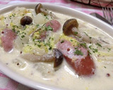 白菜きのことウインナーの粒マスクリーム煮作り方6写真