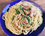 鯖缶とほうれん草のバタぽんパスタ作り方5写真
