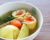 レンジで簡単二人鍋！巾着卵のカレーポトフ作り方7写真