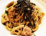 【サバ缶レシピ】蓮根と小松菜のパスタ作り方6写真