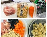 鶏肉と大豆と人参と昆布と鶏肉の五目煮作り方1写真