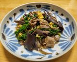 菜の花とキクラゲに豚こま肉のからし炒め作り方6写真