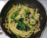 ほうれん草とベーコンのパスタ（白だし）作り方6写真