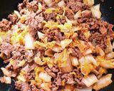 白菜大量消費☆牛バラ肉と白菜の卵とじ丼作り方4写真