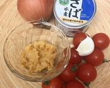 サバ缶で☆さばとトマトのガーリック味噌汁作り方1写真