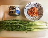 めちゃ簡単！鯖缶と水菜のキムチ丼♪作り方1写真
