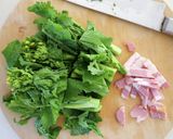 レンジ！菜の花とベーコンのバター醤油あえ作り方1写真