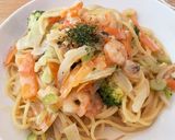 野菜とエビの豆乳クリームパスタ作り方7写真