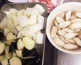 根菜☆豚バラとごぼう大根となすの煮物作り方1写真