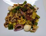 うずら卵ししとう赤玉ねぎの豚塩焼きそば作り方6写真