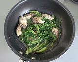 牡蠣と春菊の和風パスタ作り方3写真