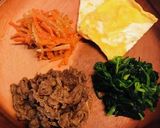 牛小間玉子にんじんれん草で折り畳みキンパ作り方1写真