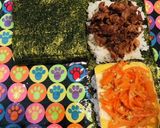 牛小間玉子にんじんれん草で折り畳みキンパ作り方5写真