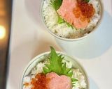 焼き鮭とイクラの醤油漬けの親子丼作り方3写真