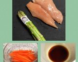 グリーンアスパラの鶏ささみロール♪作り方1写真