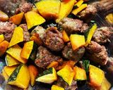 肉団子＆春菊で茸入り南瓜ペンネグラタン★作り方1写真