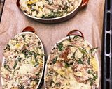 肉団子＆春菊で茸入り南瓜ペンネグラタン★作り方4写真