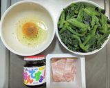 法蓮草にベーコンと卵のごはんですよ!炒め作り方1写真