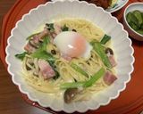 ベーコン、小松菜、しめじの豆乳パスタ作り方6写真