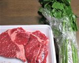 明日葉と牛肉のニンニク醤油炒め作り方1写真