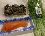 アサリと鮭、水菜の春パスタ作り方1写真