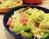 旬味そら豆と春キャベツのペペロンチーノ作り方6写真