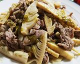 旬!たけのこと豚こま肉のバジルソース炒め作り方4写真