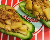 豚ひきタケノコ炒めのピーマンチーズ焼き作り方3写真